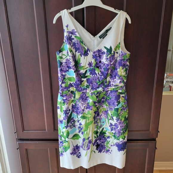 Lauren Ralph Lauren White With Purple Floral Print Dress - Picture 1 of 7